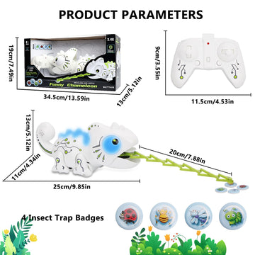 OSQI Interactive Remote Control Chameleon Simulation Toy for Kids - 2.4GHz RC Reptile with 5 Sound Effects, 12 Color Lights, Extending Tongue &