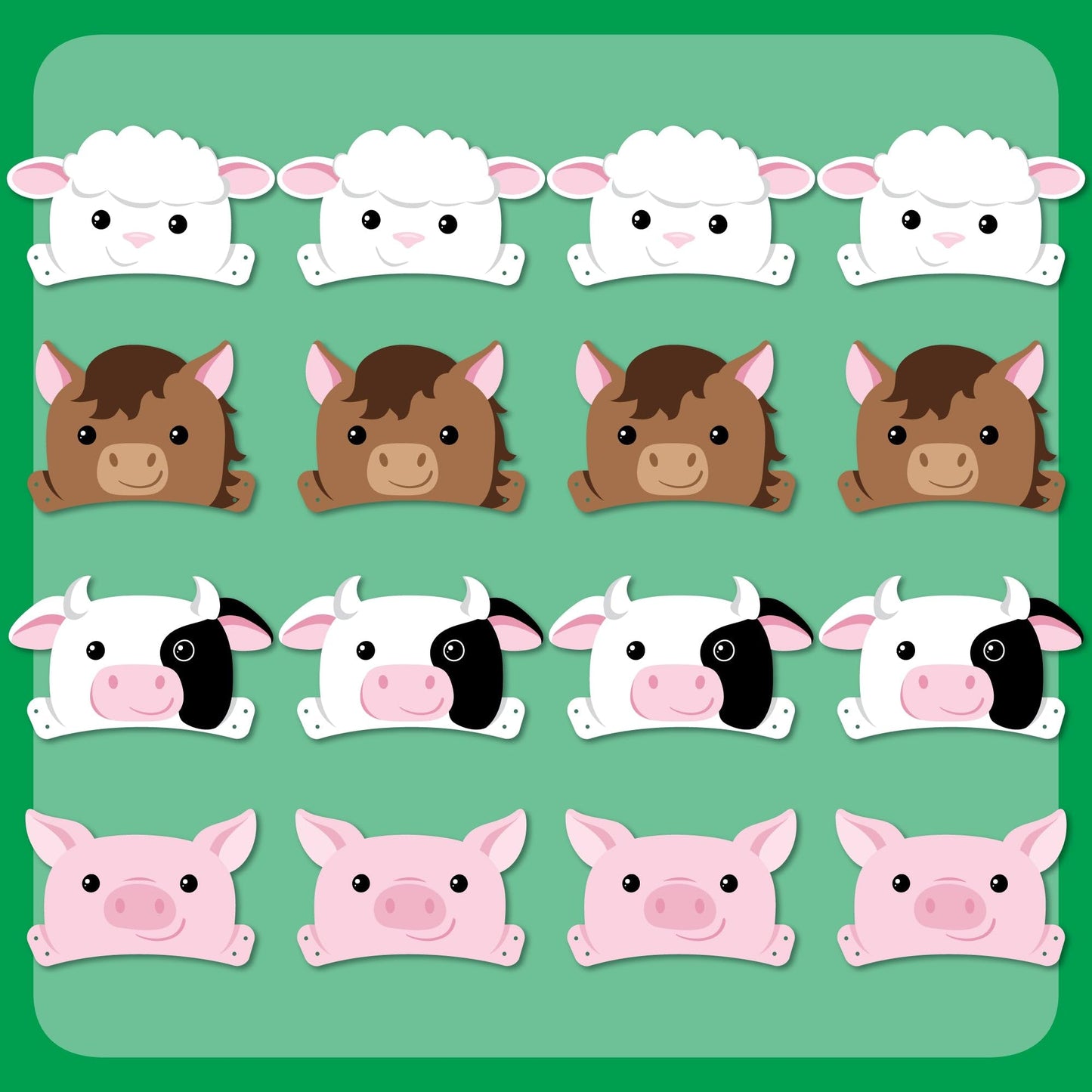 Big Dot of Happiness Paper Farm Animal Headbands, Barnyard Party Crowns for Kids Farm Birthday, DIY Pig, Horse, Sheep, Cow Party Hat Favors, 16 Count