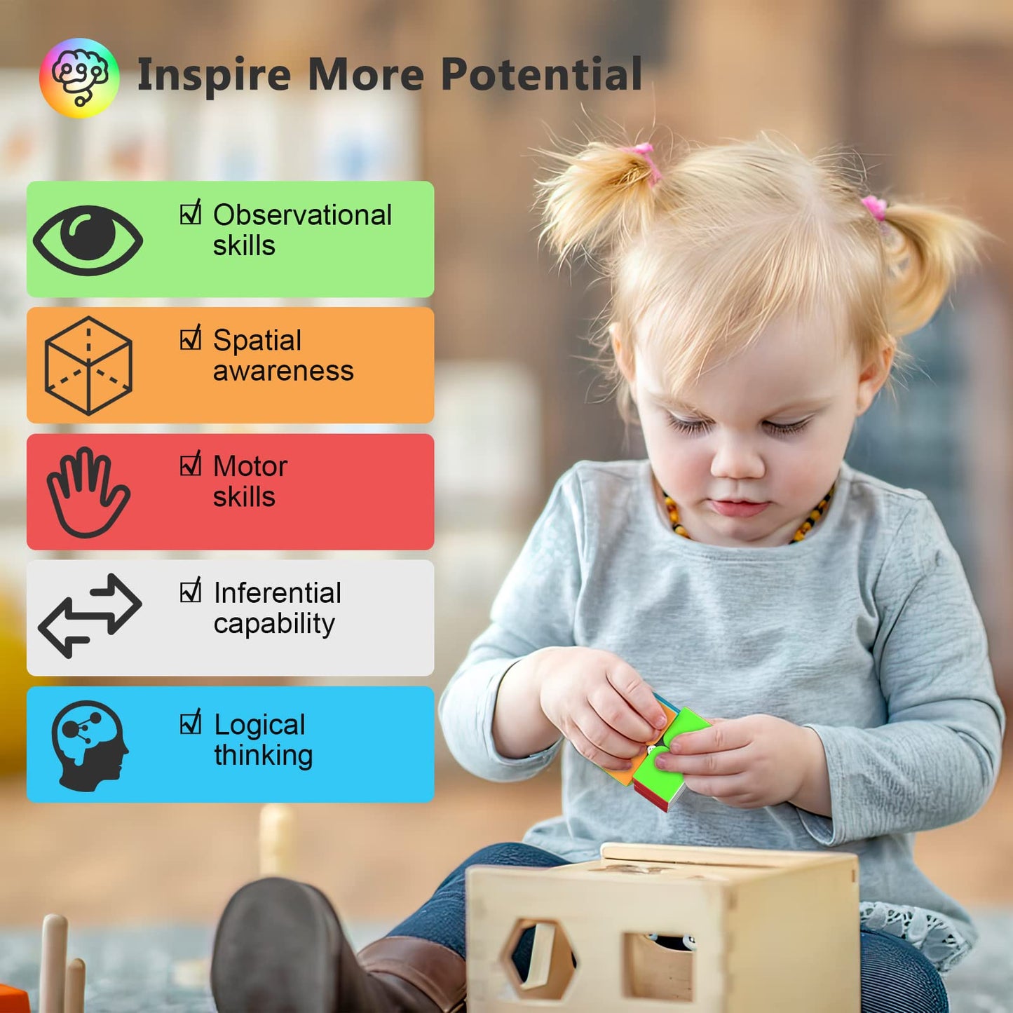 Vdealen Speed Cube Set, 7 Pack Puzzle Cube Bundle Fidget Ball 2x2 3x3 4x4 Pyramid Dodecahedron Rainbow Snake Magic Cube, Smooth Cube Game Toys Gift