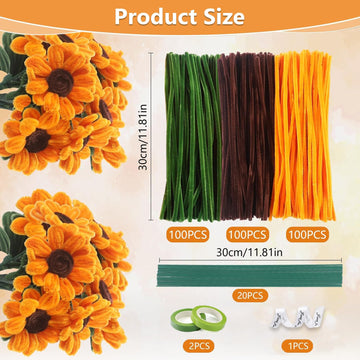 NITUMIR 300Pcs 8mm Thick Sunflower Pipe Cleaners DIY Flower Bouquet Kit
