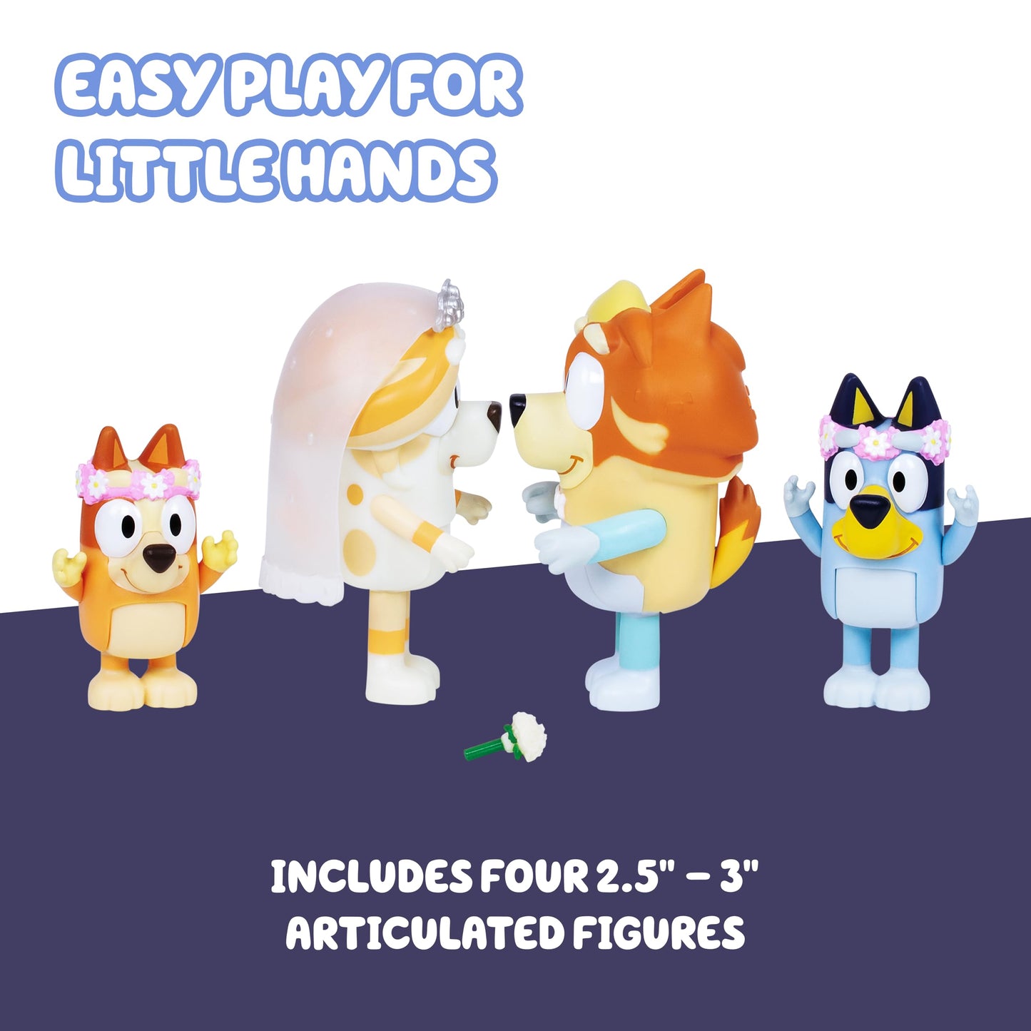 Bluey Wedding Figures Pack of 4, Articulated Character Toys with Uncle Rad, Frisky, and Flower Bingo Figurines, Action Figures for Kids Ages 3+
