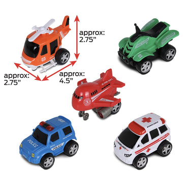 NKOK 5PK Friction Powered Rescue Vehicles; No Batteries Required; Realistic Features; Imaginative Play; Age 3+