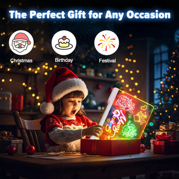 Geokay 16" Rechargeable LED Drawing Board, 9-Color Light Modes, Neon Art Dry Erase Light Up Doodle Glow Pad with Built-in Stand, Sketching Gift Toy