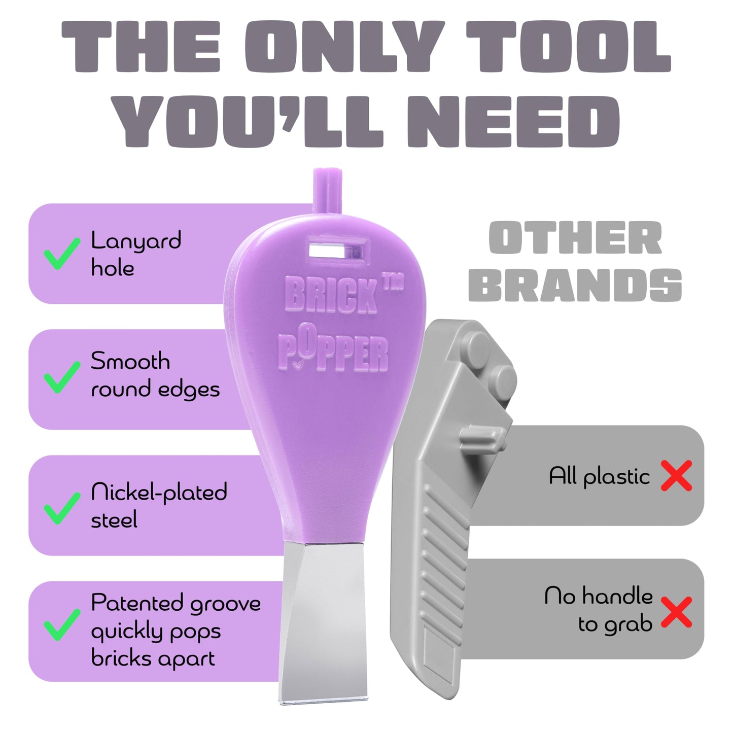 Brick Popper - World's Fastest Brick Separator - Efficient Remover for Kids & Adults - Ages 6+ - Essential Tool (Purple)