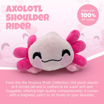 Youtooz Axolotl Plush 6IN Shoulder Rider, Collectible Soft Magnetic Axolotl Original Plushie, By Youtooz Plush Collection