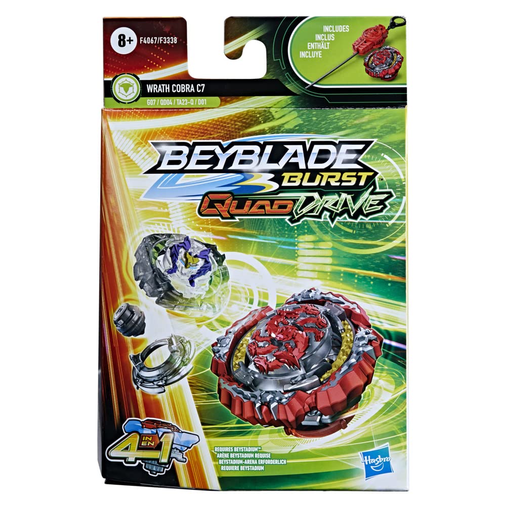 Beyblade Burst QuadDrive Wrath Cobra C7 Spinning Top Starter Pack - Defense/Attack Type Battling Game with Launcher, Toy for Kids