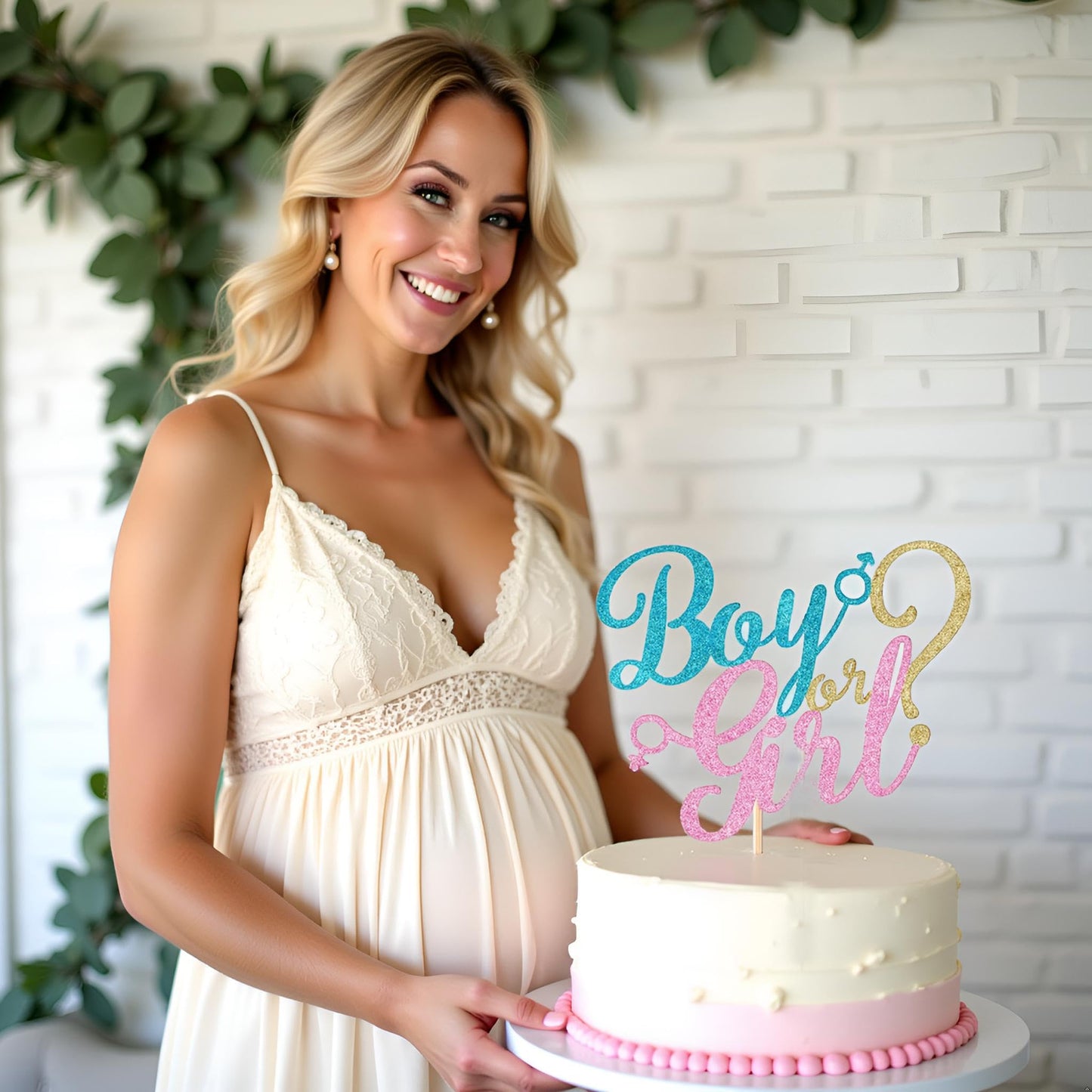 Sleyberoy Blue And Pink Gold Glitter Boy Or Girl Cake Topper