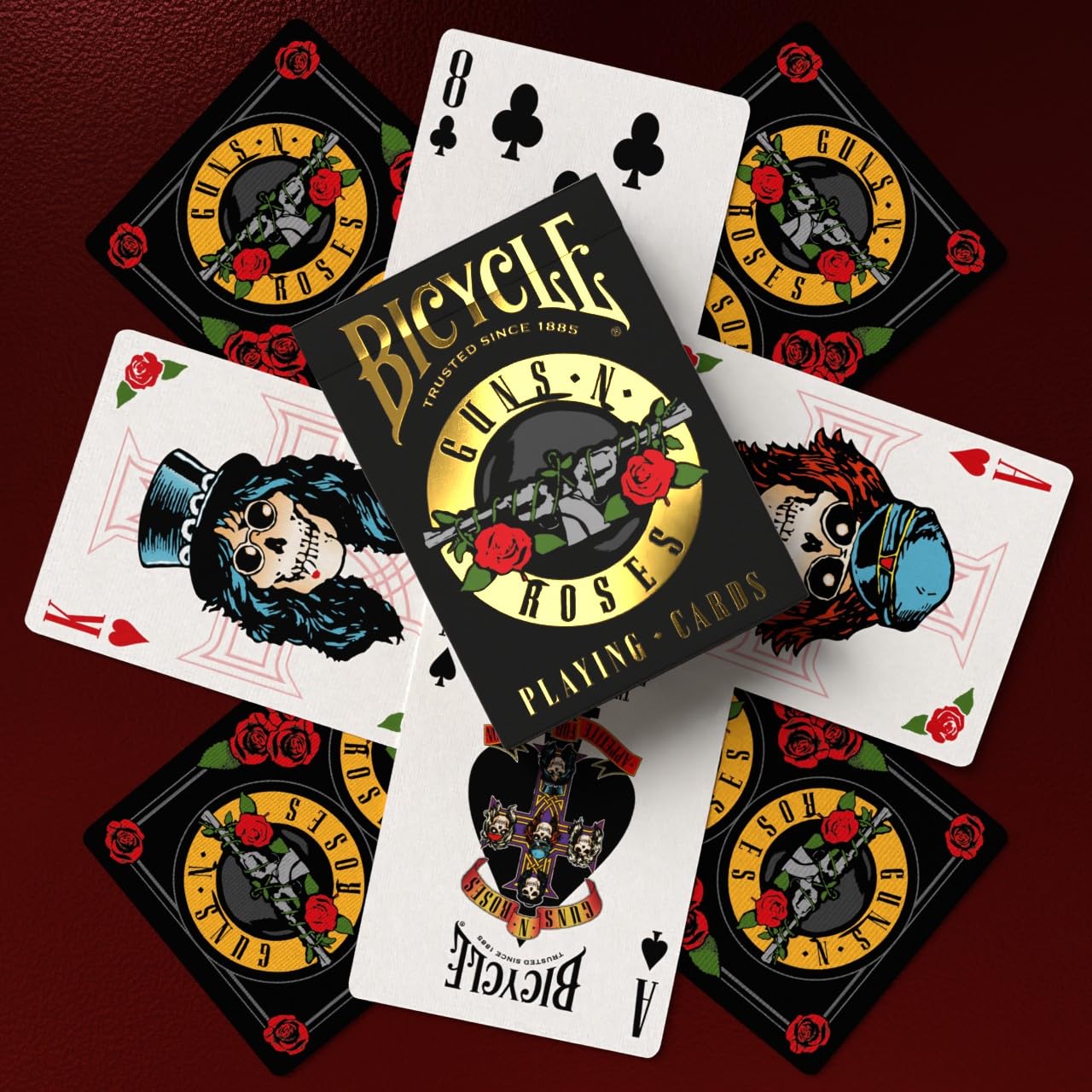 Bicycle Guns N' Roses Playing Cards, Features Iconic Guns N' Roses Band Designs, Black and Gold, 1 Deck
