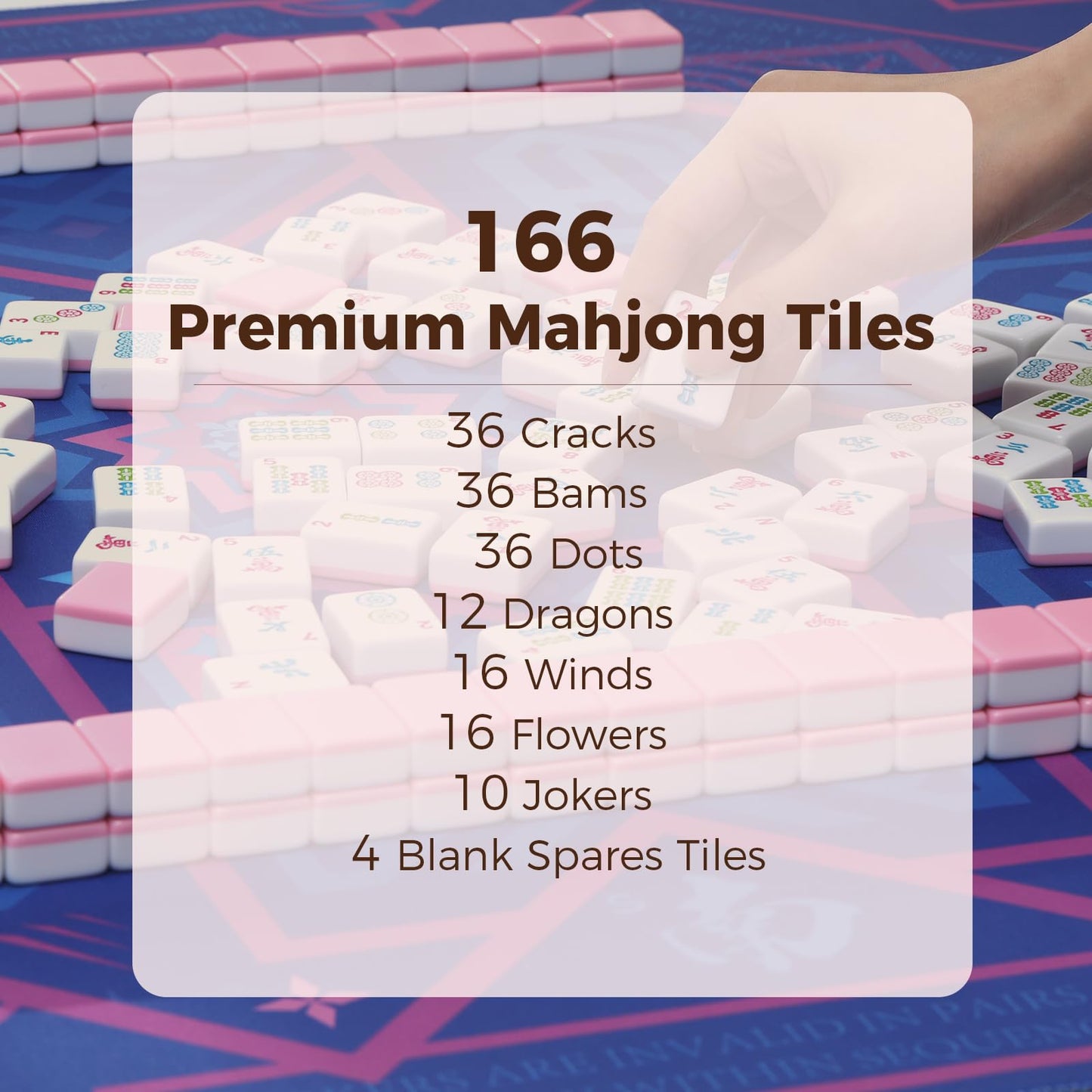 Kyerlish American Mahjong Tile Set with Printed Carrying Bag, 166 Premium Pink Tiles, 4 All-in-One Racks/Pushers and Accessories, Mahjong Set