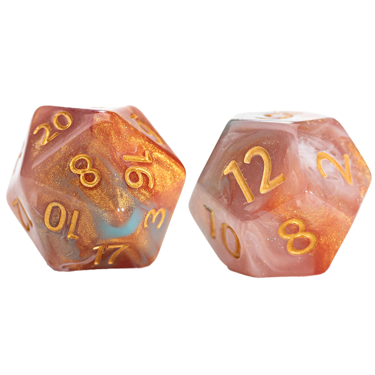 Gate Keeper Games and Dice: Aether Dice: Heavenly - 7pc RPG Set, Gold, Rouge, White & Blue w/ Holographic Glitter, Resin Dice for Role Playing Games