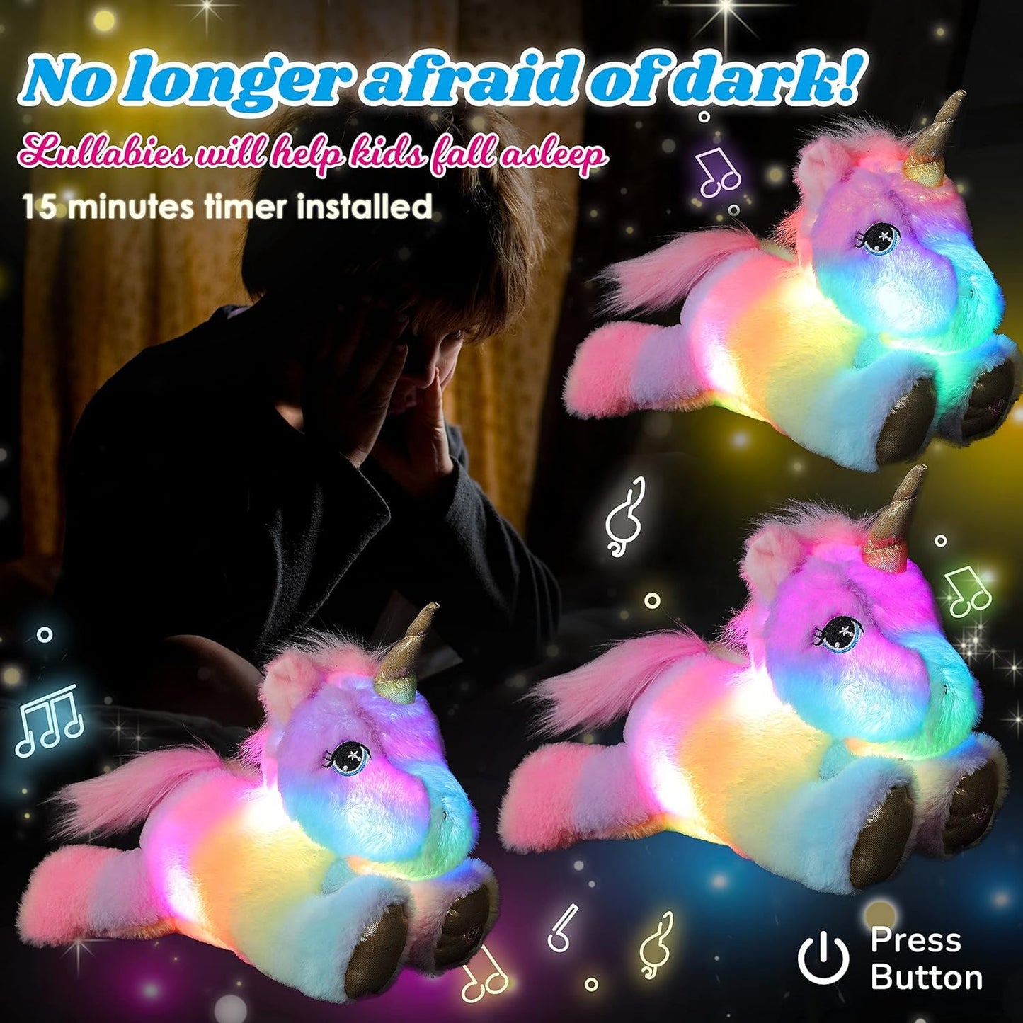 Cuteoy Glowing LED Unicorn Light-up Nightlight Toys Musical Plush Stuffed Animal Singing Lullabies Birthday Christmas Plushies Gifts for Kids Boys