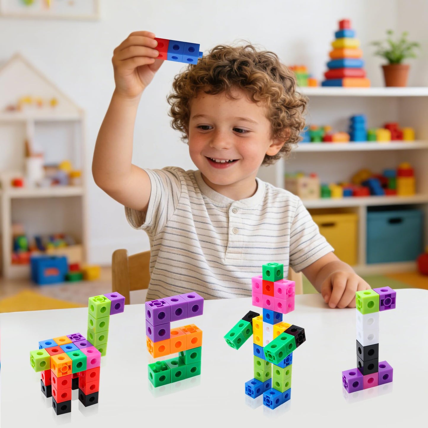 HSDAV 200 Pcs Math Linking Cubes - 10 Colors Connecting Counting Snap Blocks, Math Manipulatives for Early Math & Construction, Educational Toy