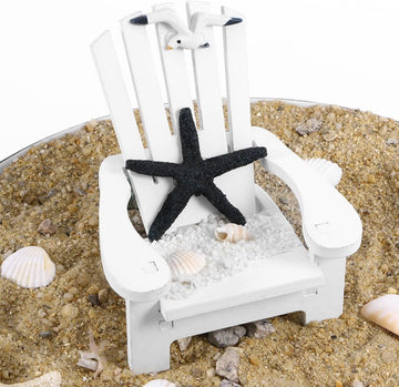 Beach-Themed White Miniature Beach Chair - Nautical Starfish and Seagull Design, Solid Wood Mediterranean Style Dollhouse Decoration, Creative DIY