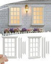 iLAND 1/12 Scale Accessories of Dollhouse Windows 2pcs White Solid Wood DIY Dollhouse Building Supplies Complete Classic Miniature Windows Kit