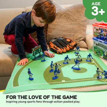 Kaskey Kids Baseball Guys, Black Gray vs. Blue Gray, 29 Pieces in Each Set, Includes 2 Teams, Accessories, and Travel Storage Case, Nostalgic Sports