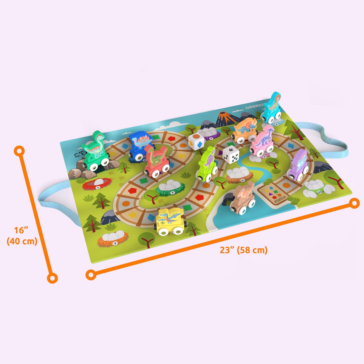ORBRIUM Wooden Train Set Magnetic Dinosaur Trains Montessori STEM Toys Number Counting Shapes Colors Dice Game Mat Bag for Toddlers Kids Grandkids