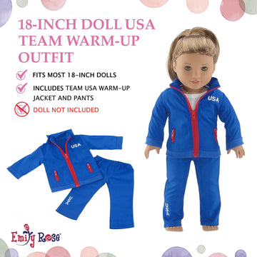 Emily Rose 18 Inch Doll Clothes - 2-Piece Athletic Warm Up Set with Zip-Up Jacket & Matching Pants | Red Blue | Signature Gift Box | Fits American