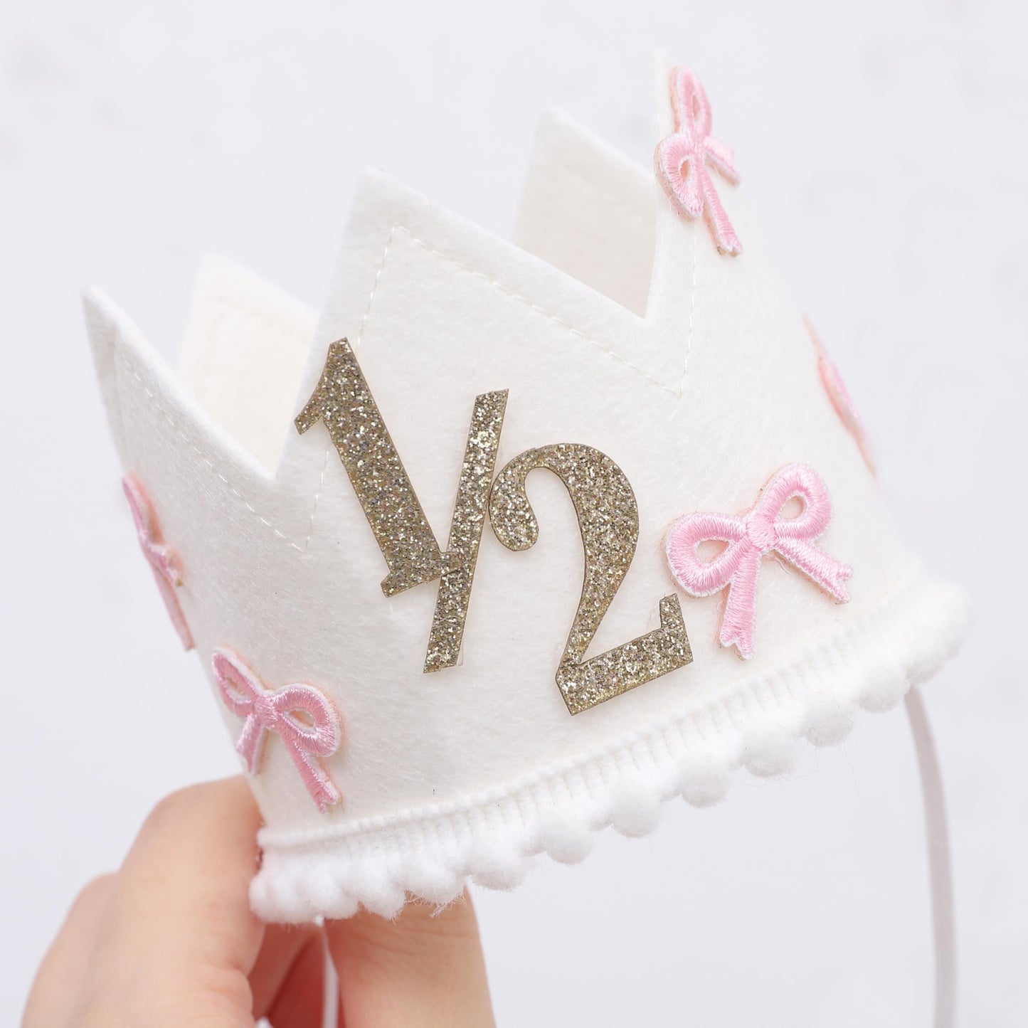 Jissoo Bow 1/2 Birthday Crown - 6 Months Birthday Decorations,Little Princess Crown for Cake Smash,Sweet Hat Photo Props,Pink Bow Half Way to One