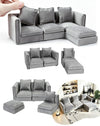 iLAND Dollhouse Furniture Sectional Dollhouse Couch Set Light Grey Velvet Sofa, Miniature Chair Doll House Furniture, Modern 1/12 Scale Miniature
