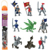 Safari Ltd. Knights & Dragons Toob - Set of 10 Mini Figurines: Red & Blue Kingdom Knights, Catapult, and Green Dragon - History Learning Toy Figures