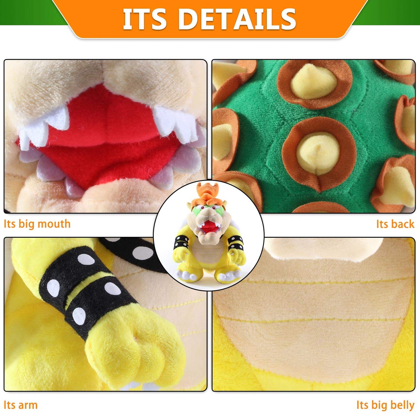 EQUASIS Bowser Plush,Bowser Stuffed Animal Mario All Star Collection 10 Inch Yellow- Sweet Gift for Mario Fans and Kids