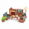 OLEOCA Family Deluxe Dollhouse Living Room Set - Sofa & Two Armchairs, Coffee Table, TV Stand, Fireplace, Floor Lamp, Plant & Tea Set - Dollhouse