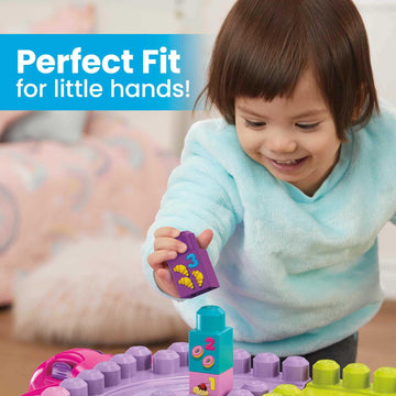 MEGA BLOKS First Builders Build 'n Learn Table Toddler Blocks Set, Pink