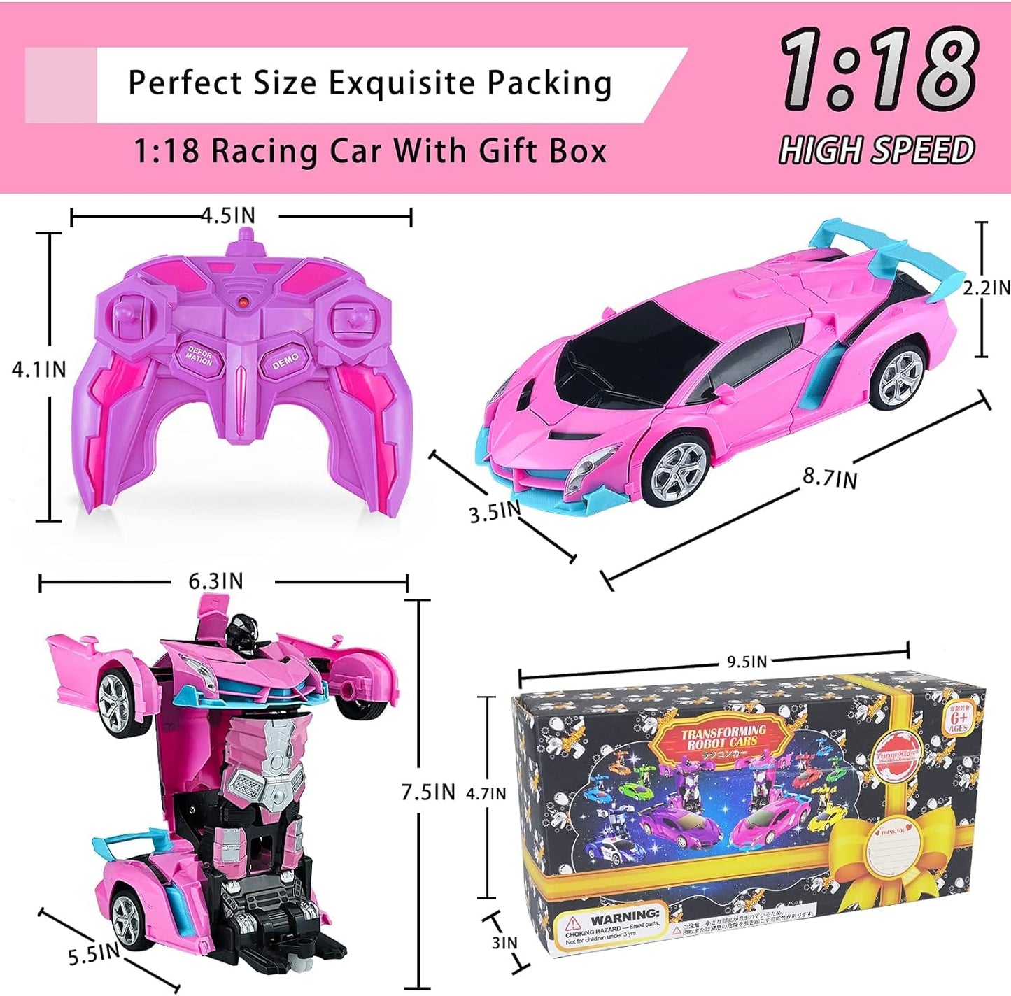 Remote Control Car, 2 in 1 Robot RC Cars Toys for 4 5 6 7 8 Year Old Girls