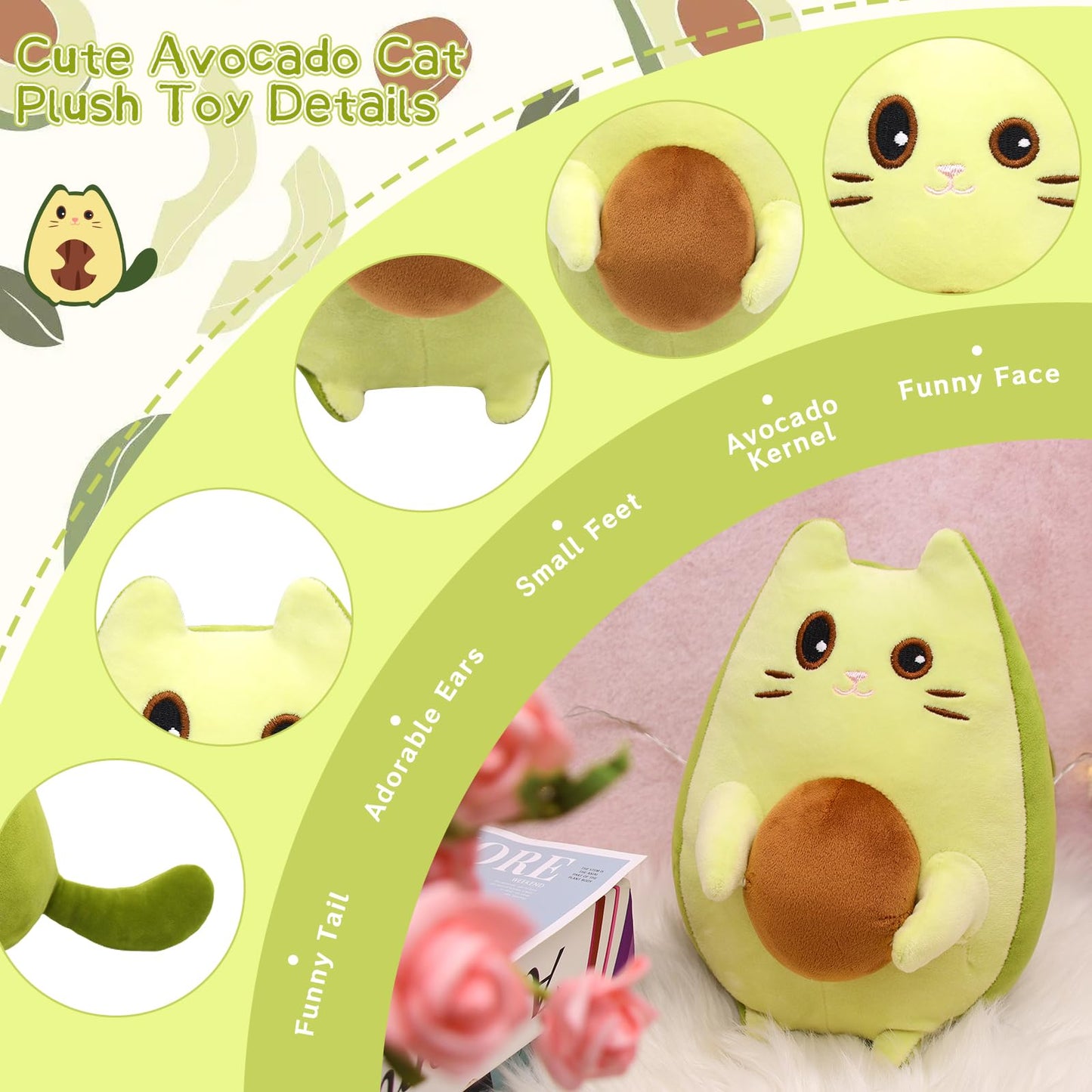 Leokawin Cat Stuffed Animal Avocado Pillow