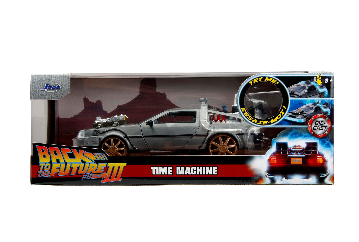 Jada Back to the Future Part 3 Time Machine with Train Wheels - 1:24 Scale Die-Cast Movie Replica, Detailed Collectible Car, for Ages 8+