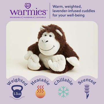warmies Microwavable & Weighted Stuffed Animals, Monkey - Heated Stuffed Animal Plushie for Warmth & Comfort - Cute Soft Plush Toys for Adults
