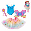 June Garden 4-Piece Fairy Doll Clothing Set for 14” Dolls - Removable Dress Up Outfit with Wings, Rainbow Tutu Skirt & Magic Wand - Interchangeable