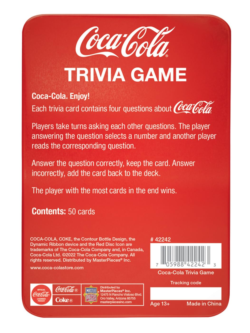 Masterpieces Coca-Cola Family Trivia Game - Collectible Tin, Coca Cola Collectibles - Ages 13+