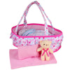 Young Buds Baby Doll Cradle Bassinet Portable Doll Carrier Carry Bag,Doll Accessories Playset,with Soft Pillow Quilt Blanket Bear,for 8-9-10-11-12