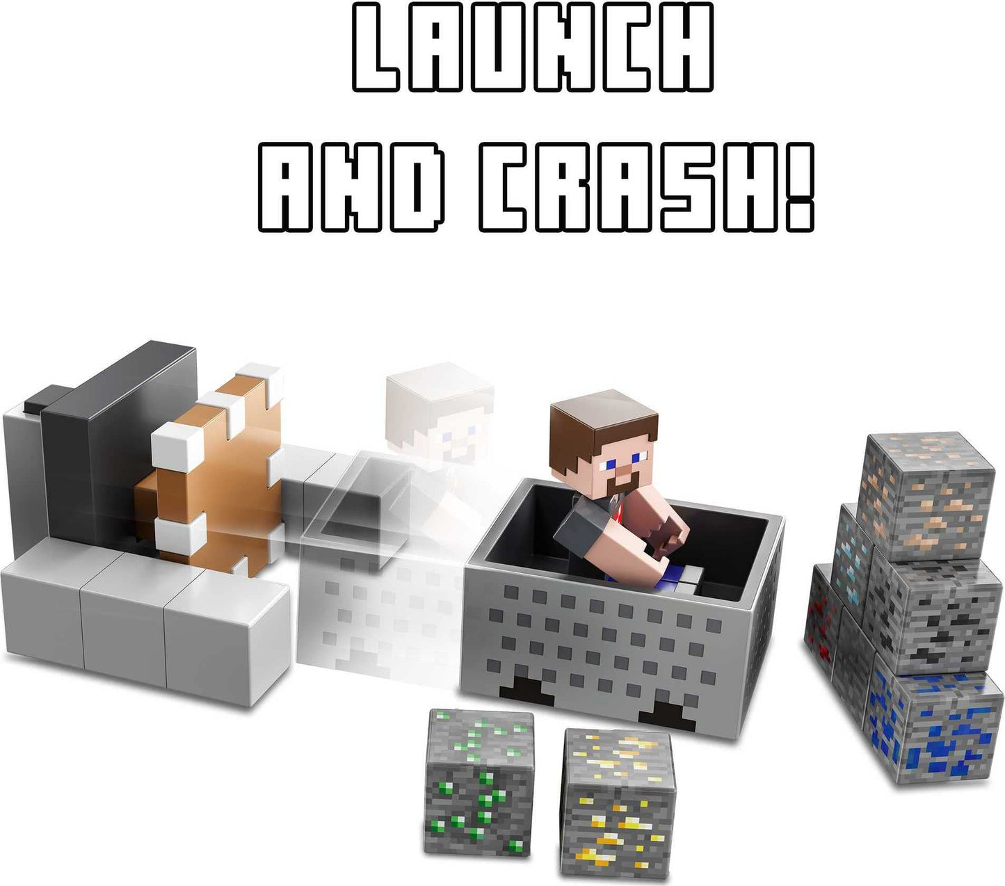 Minecraft Minecart Mayhem Playset With Steve Character Figure, Launching Cart And Accessories, Creation, Exploration And Survival Game For Kids Ages 6