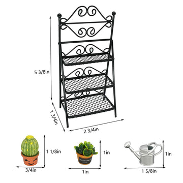 SAMCAMI Dollhouse Furniture Flower Stand Set (11pieces) - Vintage Metal Plant Stand and Other Miniature Accessories for 1 12 Scale Dollhouse Balcony