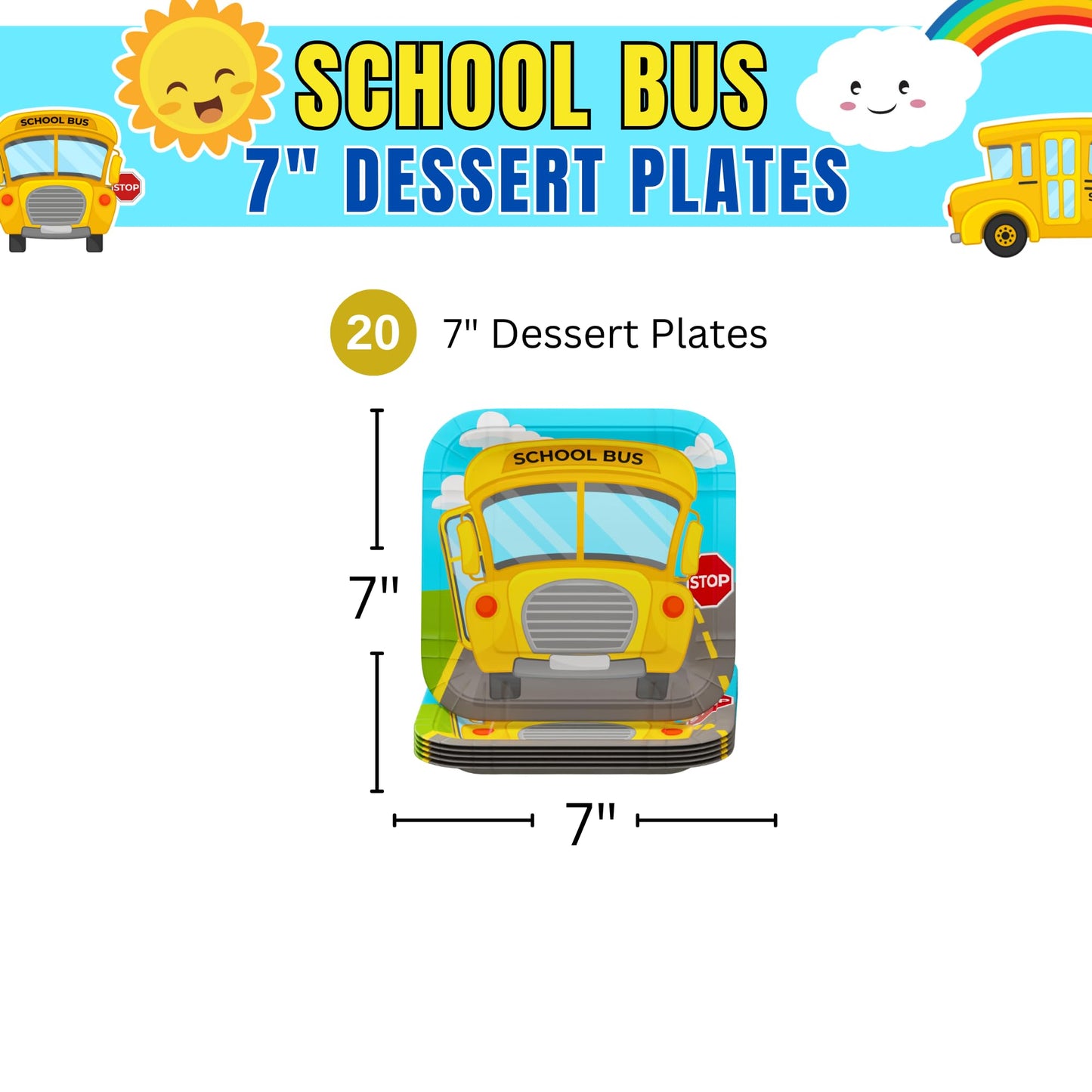 Blue Orchards School Bus Dessert Plates (Pack of 20) - School Bus Party Supplies, Graduation Decorations, Transportation Party
