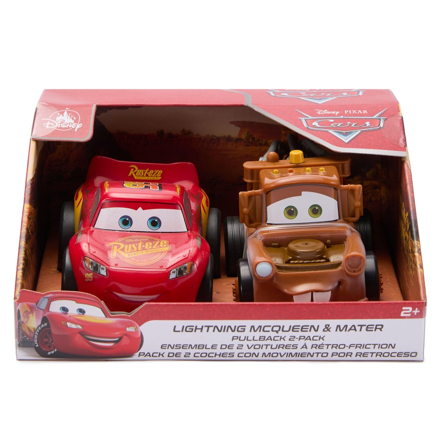 Disney Store Official Lightning McQueen and Tow Mater Pullback Stunt Vehicles Set - Pull Back Toys, 4 Tricks - Super Speed, Wheelie, Spin Right/Left