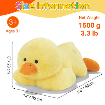 QUIRAI Duck Stuffed Animal Weighted Plush,Yellow Duck Weighted Stuffed Animals Plush Pillows for Kids & Adults, Cozy Bedtime, Reading & Relaxing