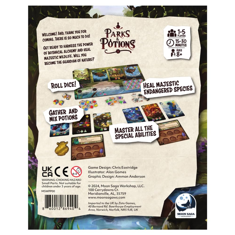 Parks & Potions Board Game - Dice Rolling, Potion Brewing & Animal Healing Strategy Game - Nature Conservation Adventure for Families, Friends