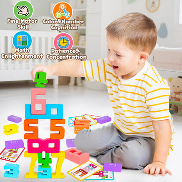 Montessori Wooden Number Building Blocks Toys for Toddlers Kids Stacking Number Blocks 1-10 Preschool Math Learning Educational Toys for 3 4 5 Year