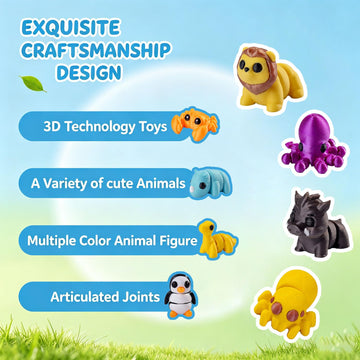 63Pcs Mini 3D Printed Articulated Animals Figurines Set - Surprise 3D Printed Animals Cute for Party Favors, Desk Decor, Classroom Prizes & Office
