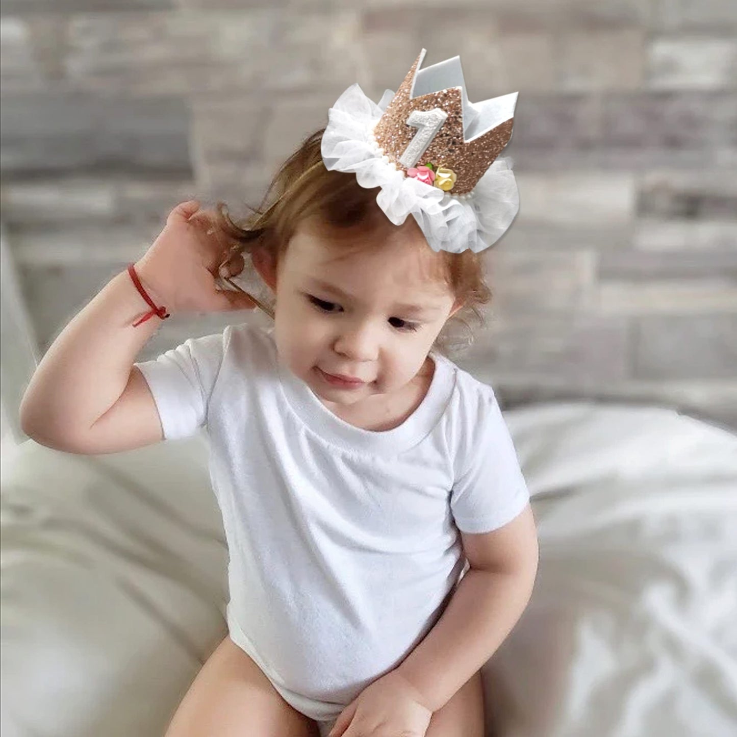 Agkvw Crown for Girls' First Birthday, Rose Gold 1st Birthday Hat, Flower Tutu Crown, Cake Smash Props, Decorations for Girls