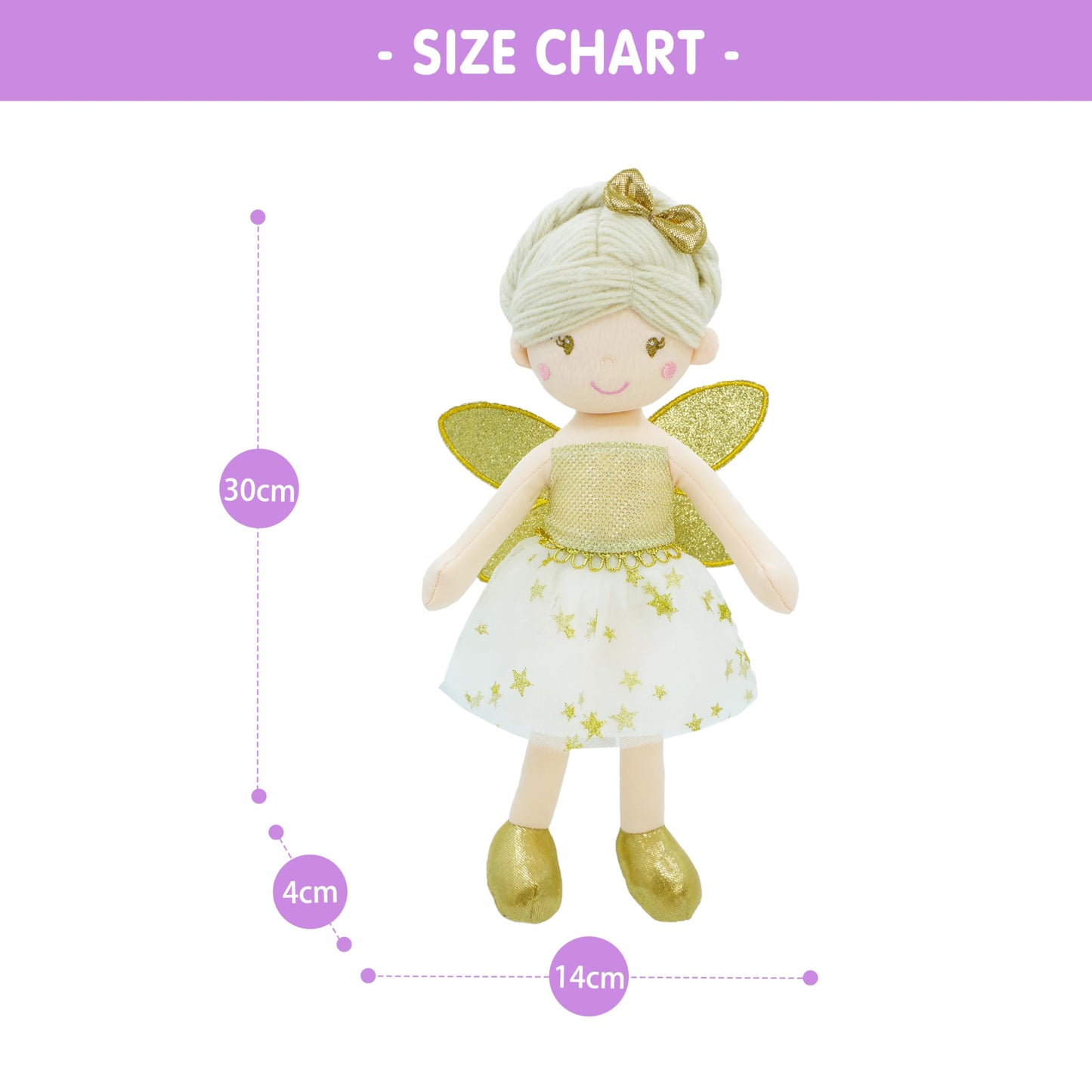 June Garden 12" Enchanted Garden Fairy Doll Joyce - Plush Stuffed Soft Doll Girl Gift - Gold Outfit and Wings