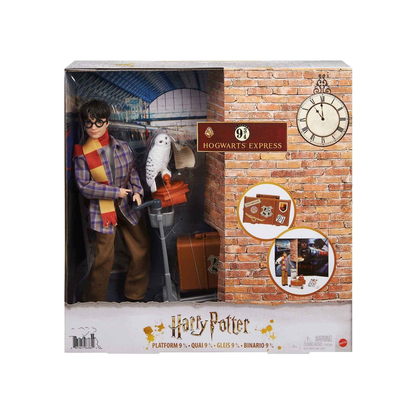 Mattel Harry Potter Collectible Platform 9 3/4 Doll (10-inch), Posable, Wearing Travel Fashion, with Hedwig, Luggage & Accessories, Gift for