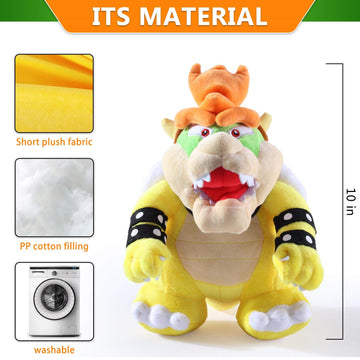 EQUASIS Bowser Plush,Bowser Stuffed Animal Mario All Star Collection 10 Inch Yellow- Sweet Gift for Mario Fans and Kids