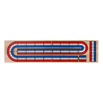 STERLING Games Folding Cribbage 3 Track Wooden Cribbage Board with Red White Blue Pegs for 3 Players