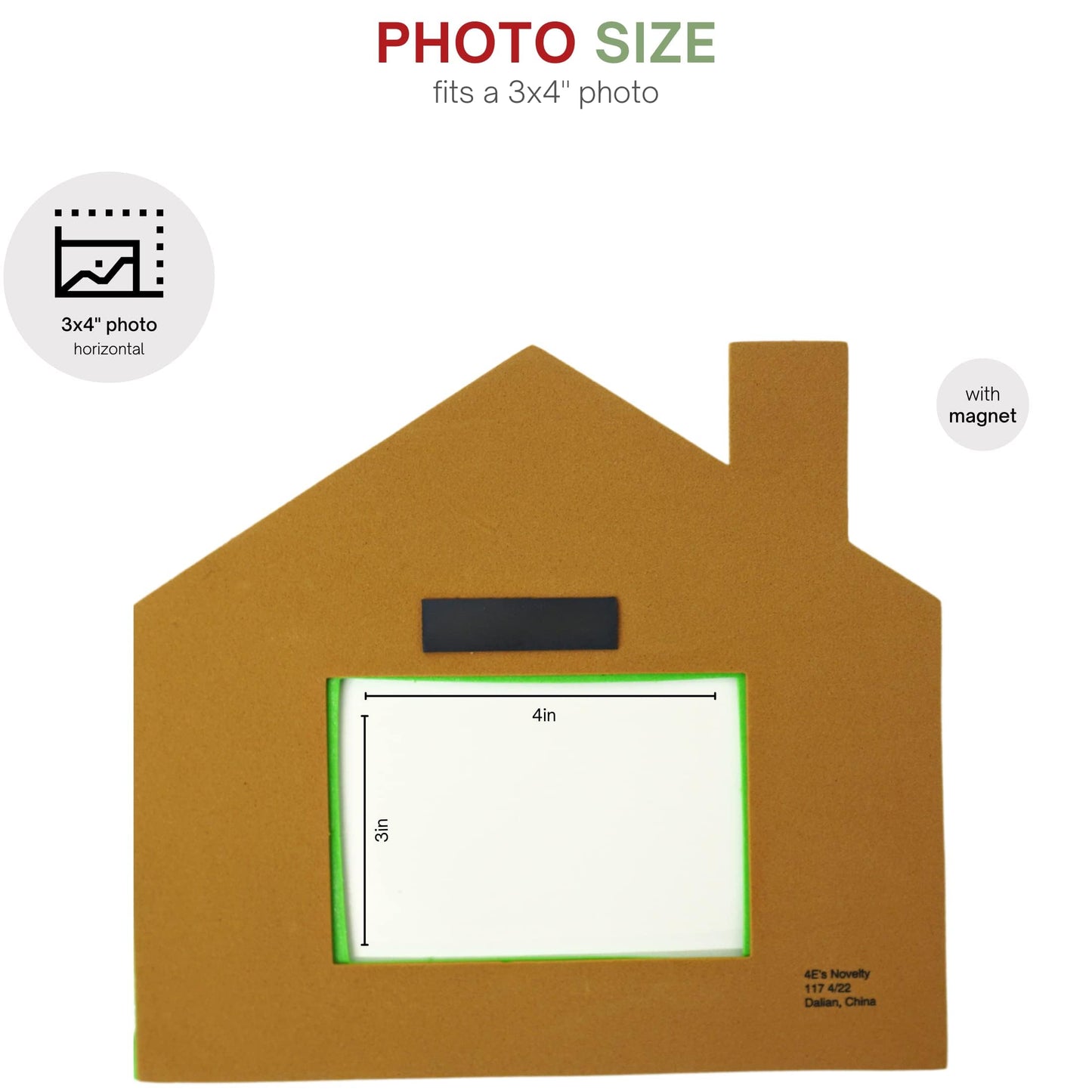 4E's Novelty Foam Gingerbread House Picture Frame Craft (4 Pack) - Self Adhesive Gingerbread House Kit, Christmas Photo Magnet Craft Kits for Kids,DIY
