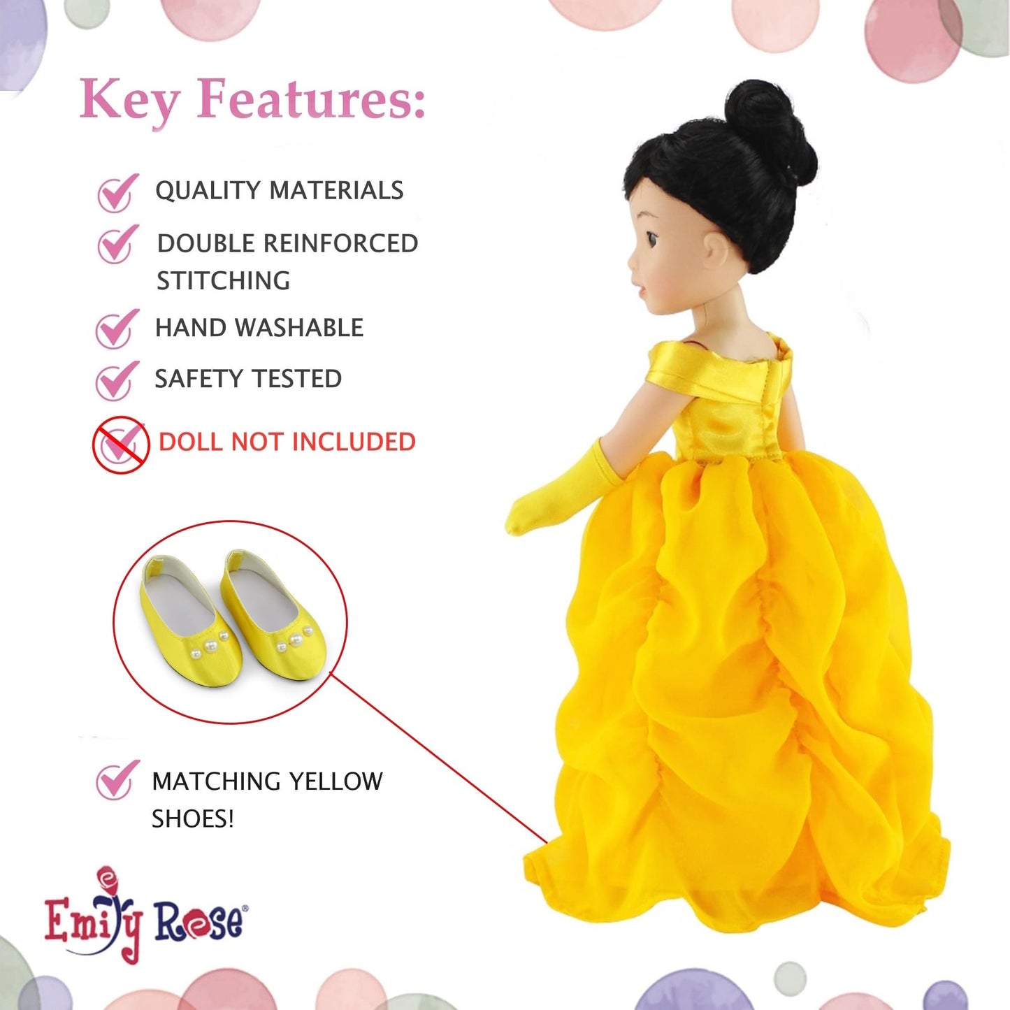 Emily Rose 14 Inch Doll Princess Clothes 9-PC Value Bundle | 3 Complete Outfits with Shoes | Compatible with Glitter Girls and Wellie Wishers Dolls |