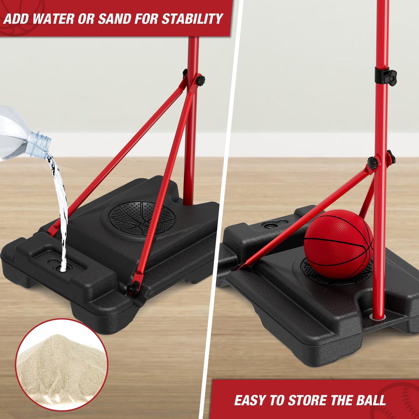 HYES 4 in 1 Kids Basketball Hoop and Tball Set for Kids 3-5